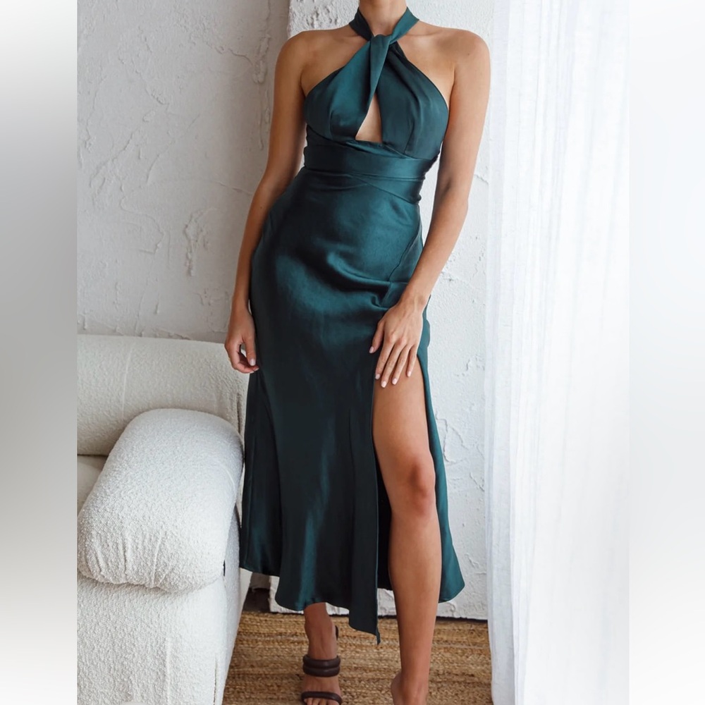 Elegant Teal Halter Maxi Dress